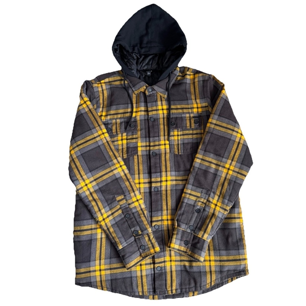 Volcom Insulated Riding Snow Flannel Shirt Jacket, Mens Medium Yellow Black - Picture 6 of 12